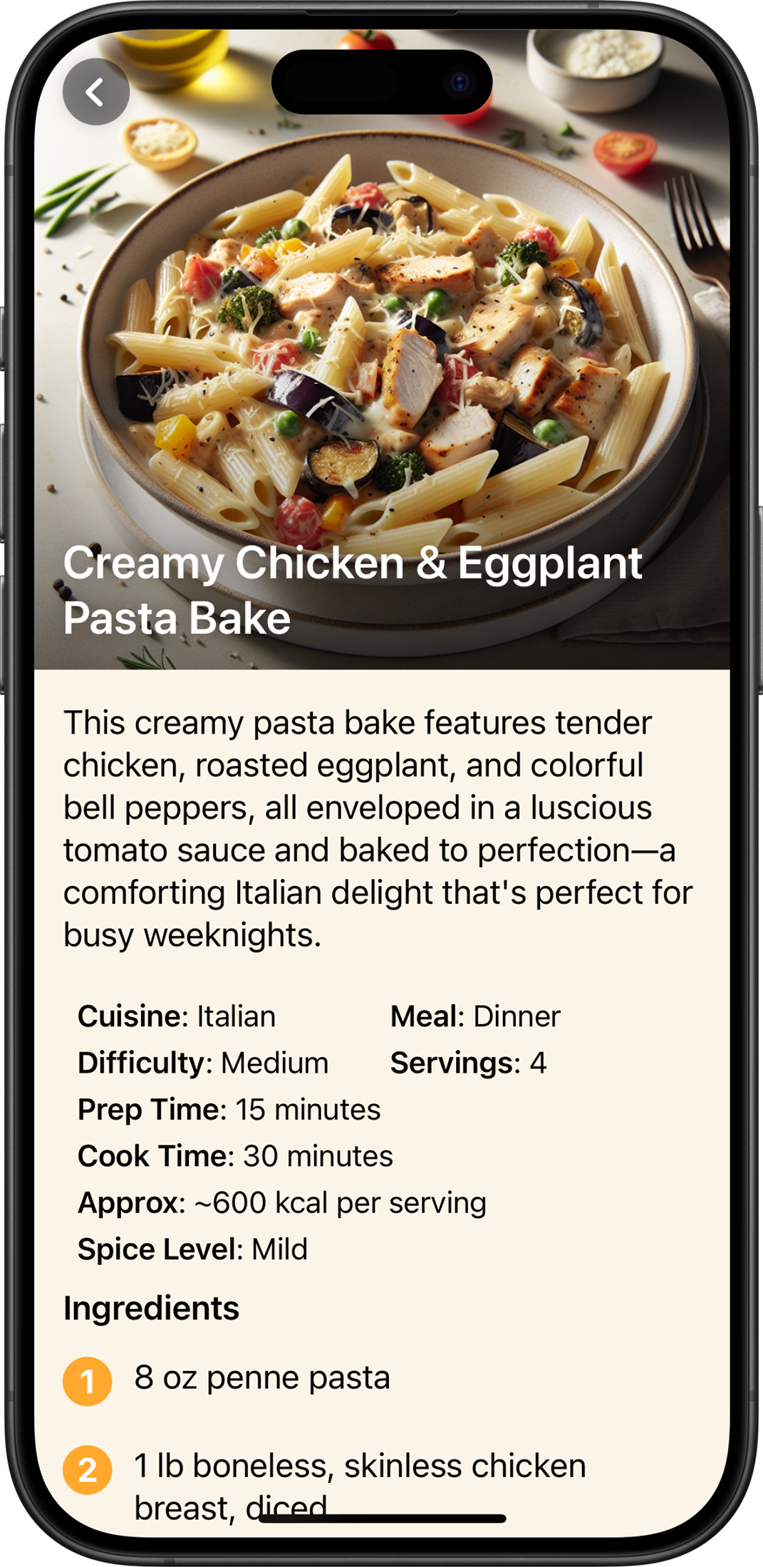 Generated recipe screen